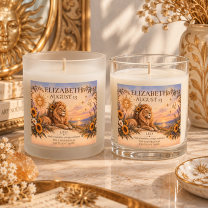 Personalized Leo Zodiac Lion Astrology Candle 11oz