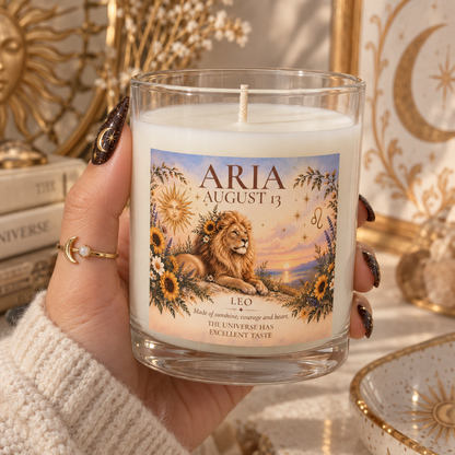 Personalized Leo Zodiac Lion Astrology Candle 11oz