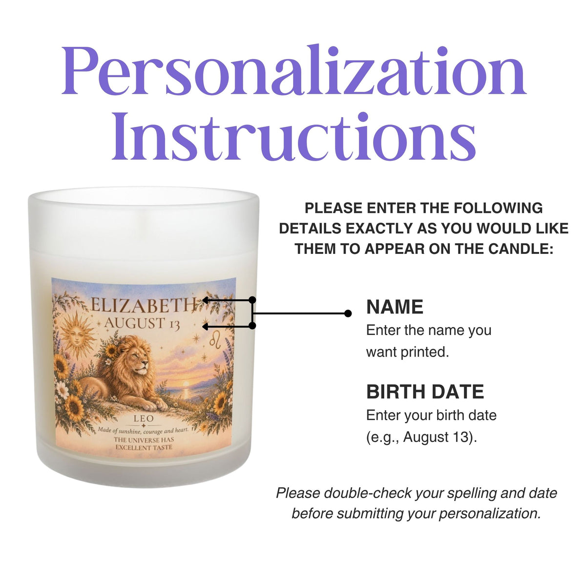 Personalized Leo Zodiac Lion Astrology Candle 11oz