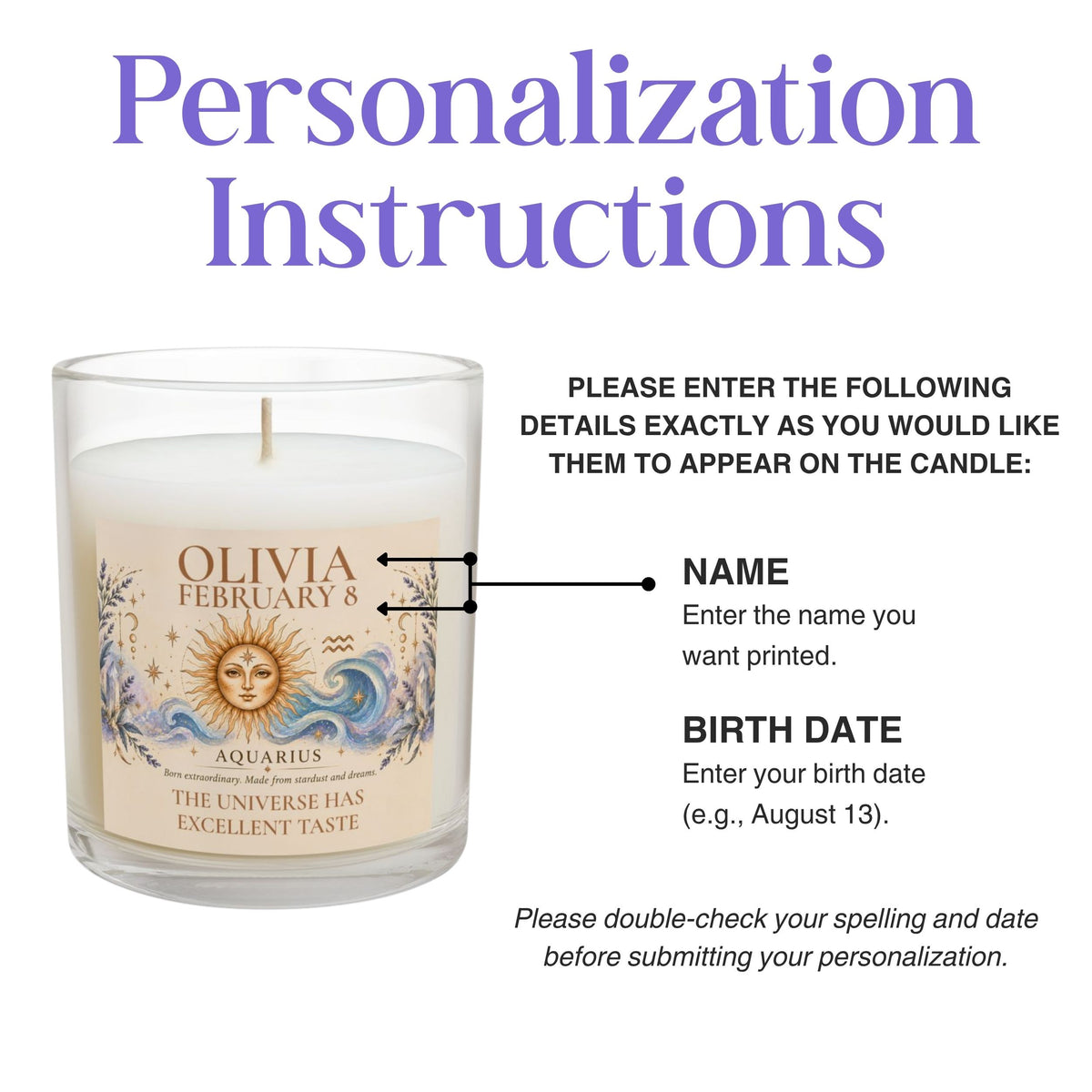 Personalized Aquarius Zodiac Candle 11oz