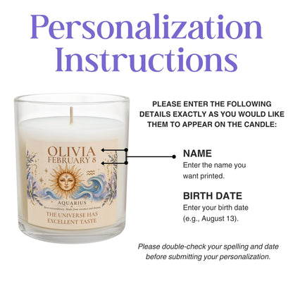 Personalized Aquarius Zodiac Candle 11oz