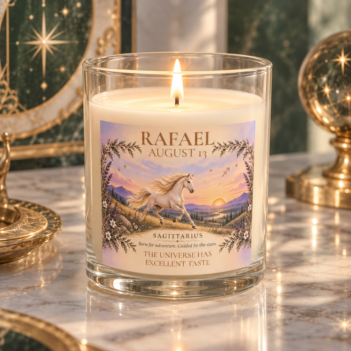 Personalized Sagittarius Astrology Candle with Name and Birth Date