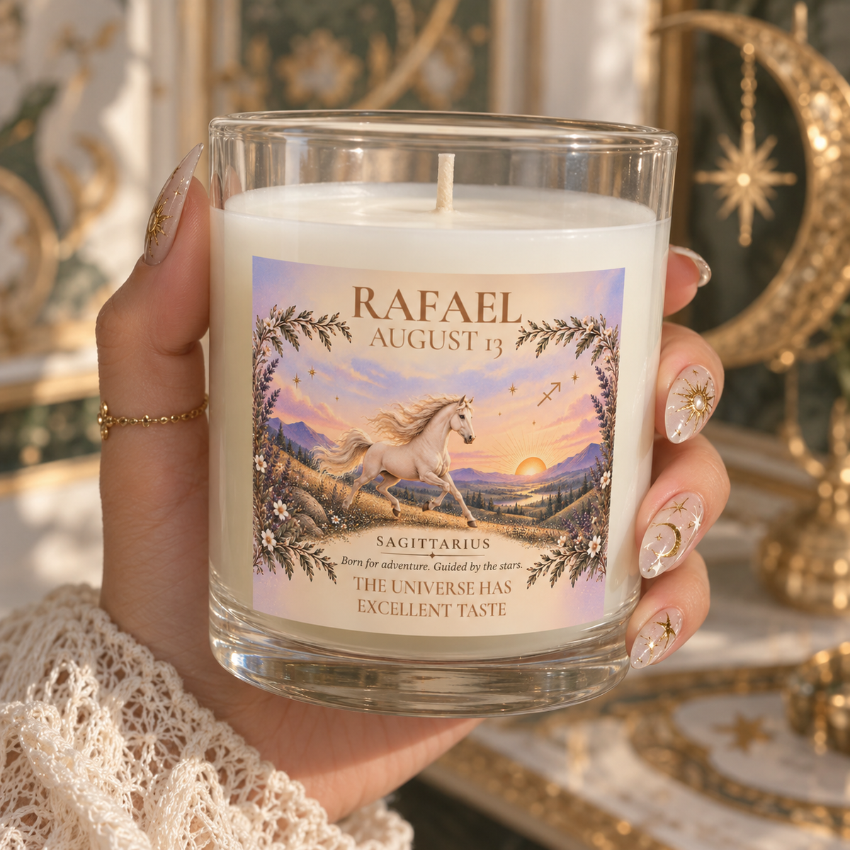 Personalized Sagittarius Astrology Candle with Name and Birth Date