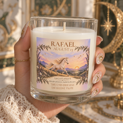 Personalized Sagittarius Astrology Candle with Name and Birth Date