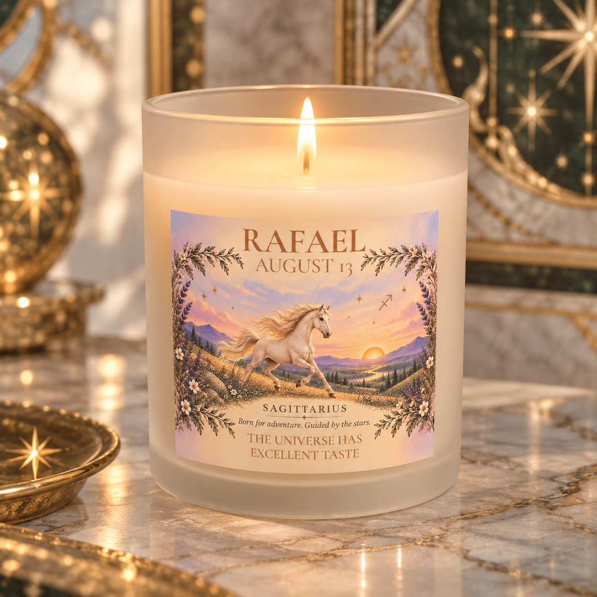 Personalized Sagittarius Astrology Candle with Name and Birth Date