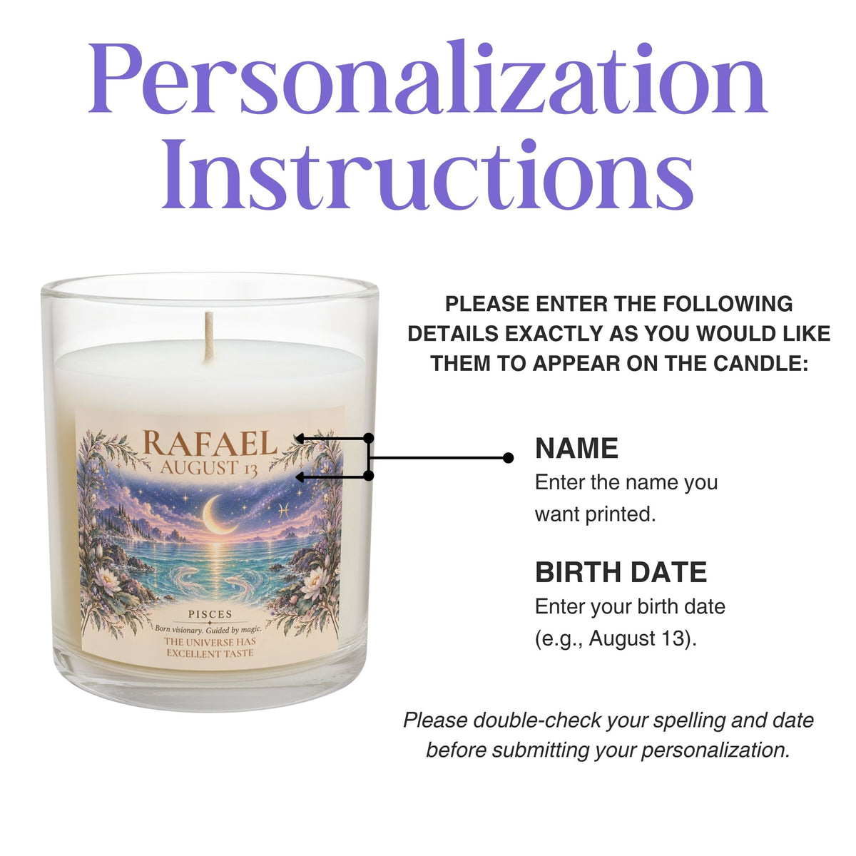 Personalized Pisces Zodiac Sign Candle