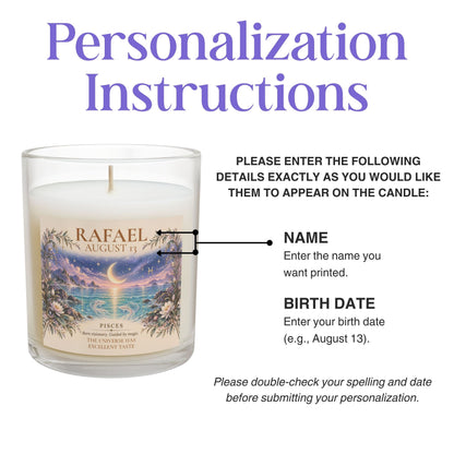Personalized Pisces Zodiac Sign Candle
