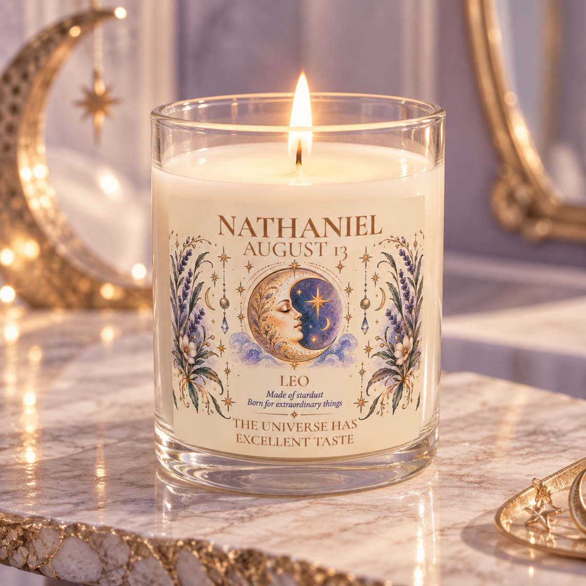 Personalized Zodiac Candle with Name Birthdate and Zodiac Sign