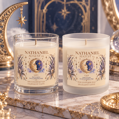 Personalized Zodiac Candle with Name Birthdate and Zodiac Sign