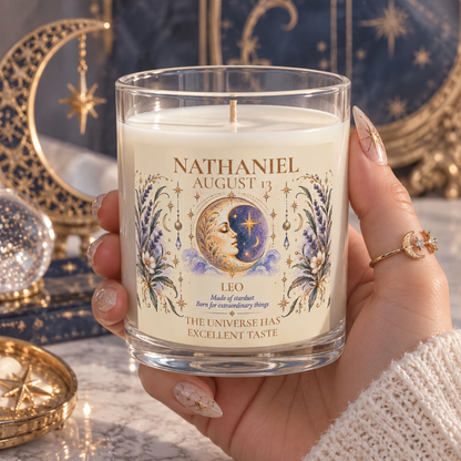 Personalized Zodiac Candle with Name Birthdate and Zodiac Sign