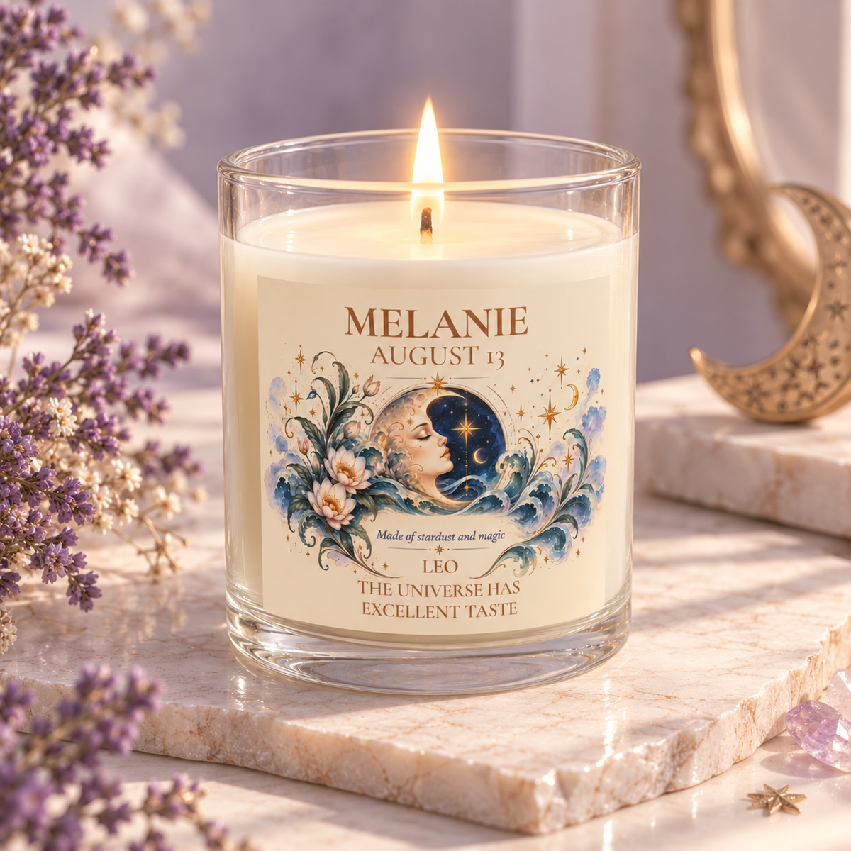 Personalized Zodiac Sign Candle with Birth Date and Name