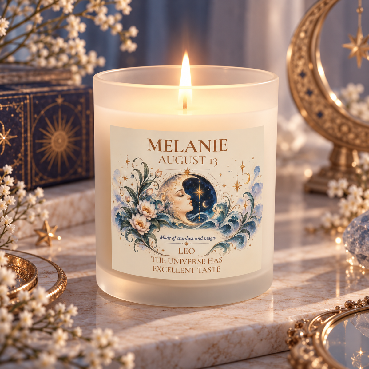 Personalized Zodiac Sign Candle with Birth Date and Name
