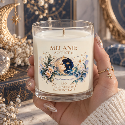 Personalized Zodiac Sign Candle with Birth Date and Name