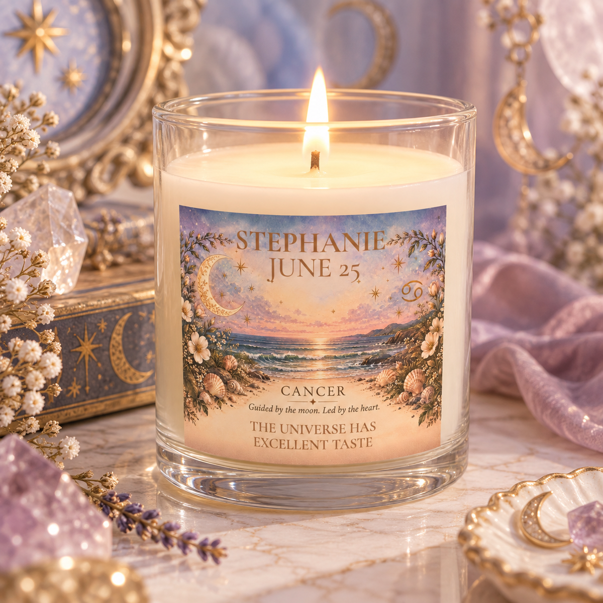 Personalized Cancer Zodiac Candle | Ocean Floral Astrology Candle 11oz