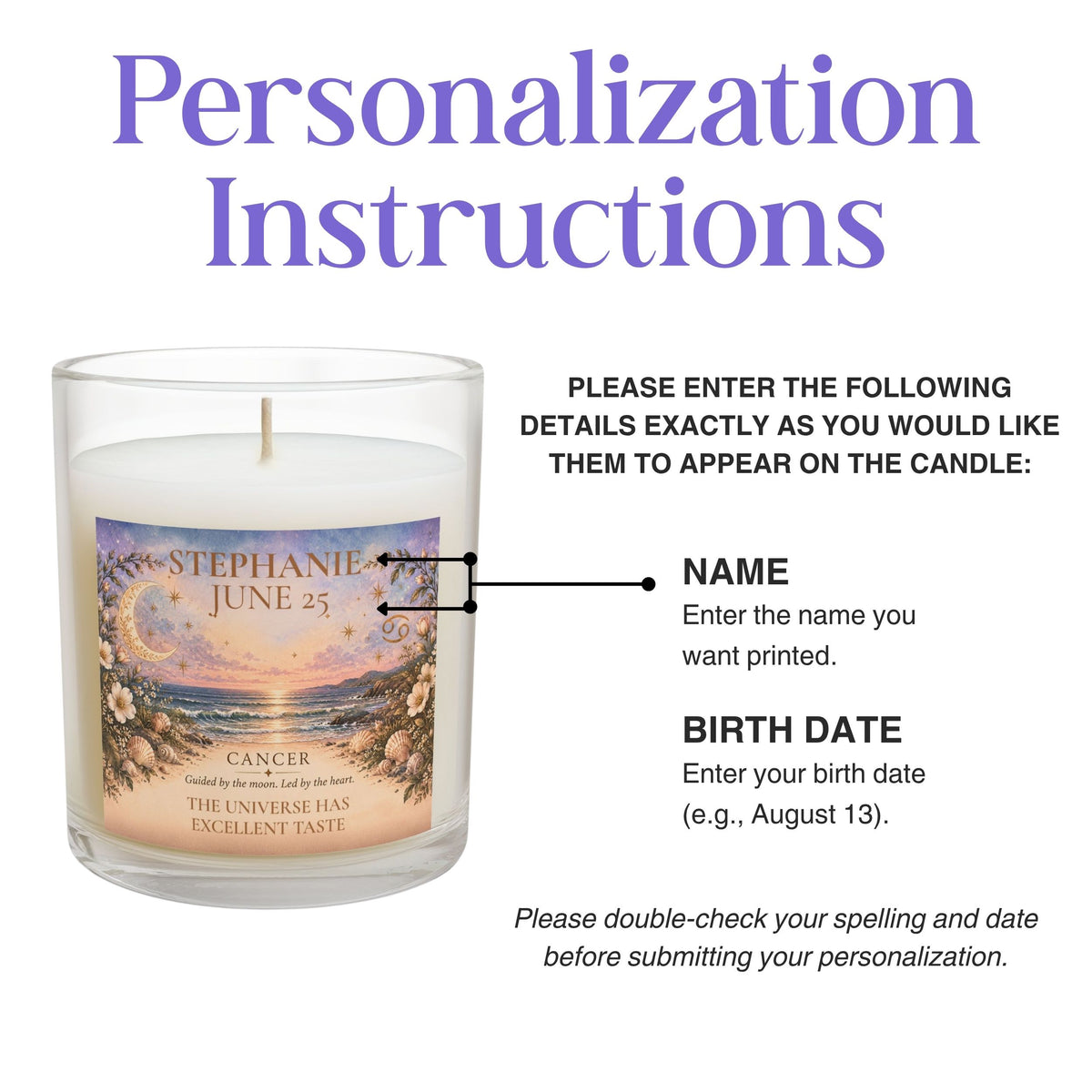 Personalized Cancer Zodiac Candle | Ocean Floral Astrology Candle 11oz