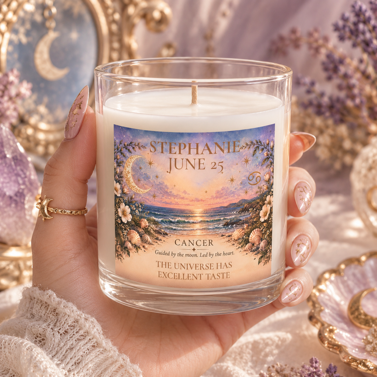 Personalized Cancer Zodiac Candle | Ocean Floral Astrology Candle 11oz