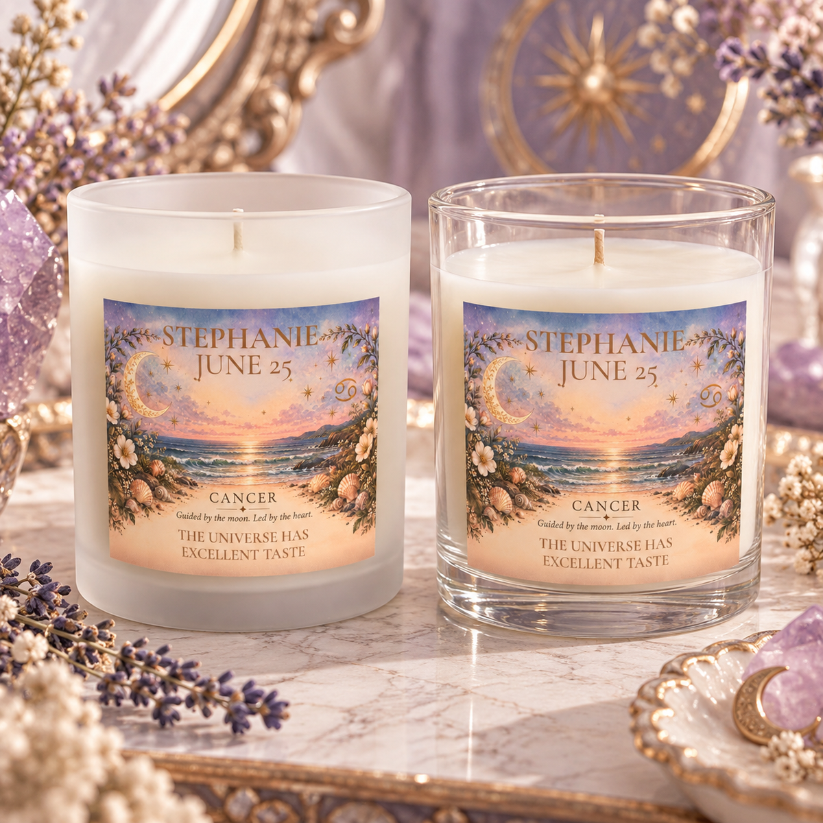 Personalized Cancer Zodiac Candle | Ocean Floral Astrology Candle 11oz