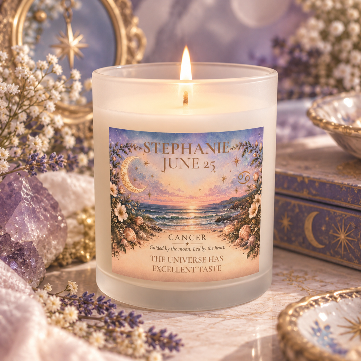 Personalized Cancer Zodiac Candle | Ocean Floral Astrology Candle 11oz