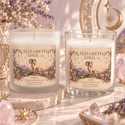 Personalized Aries Zodiac Candle | Whimsical Floral Ram Astrology Gift
