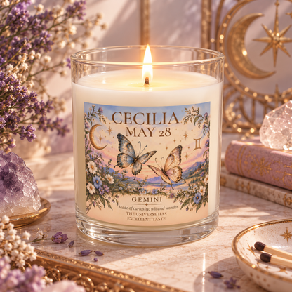 Personalized Gemini Zodiac Candle | Butterfly Astrology Gift
