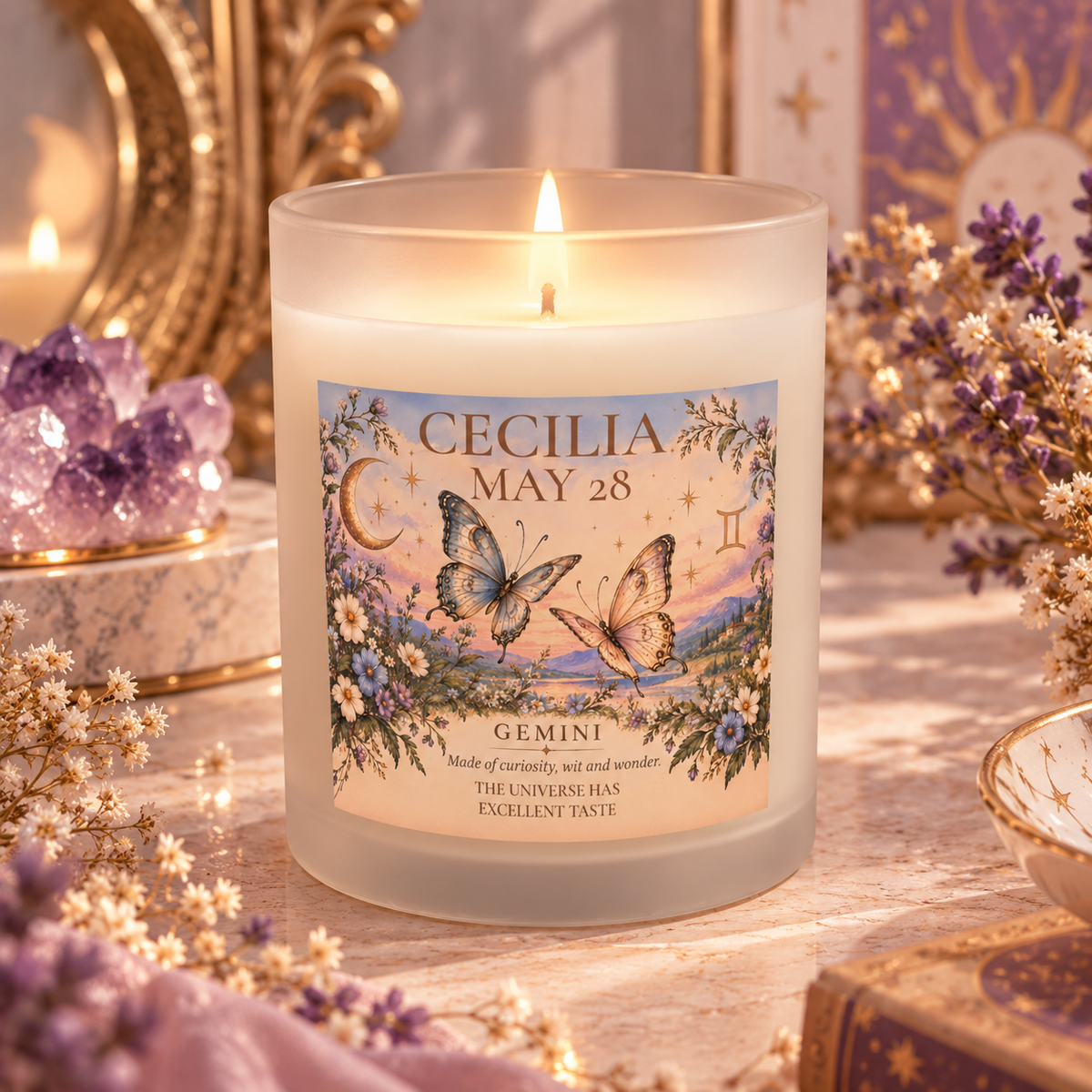 Personalized Gemini Zodiac Candle | Butterfly Astrology Gift