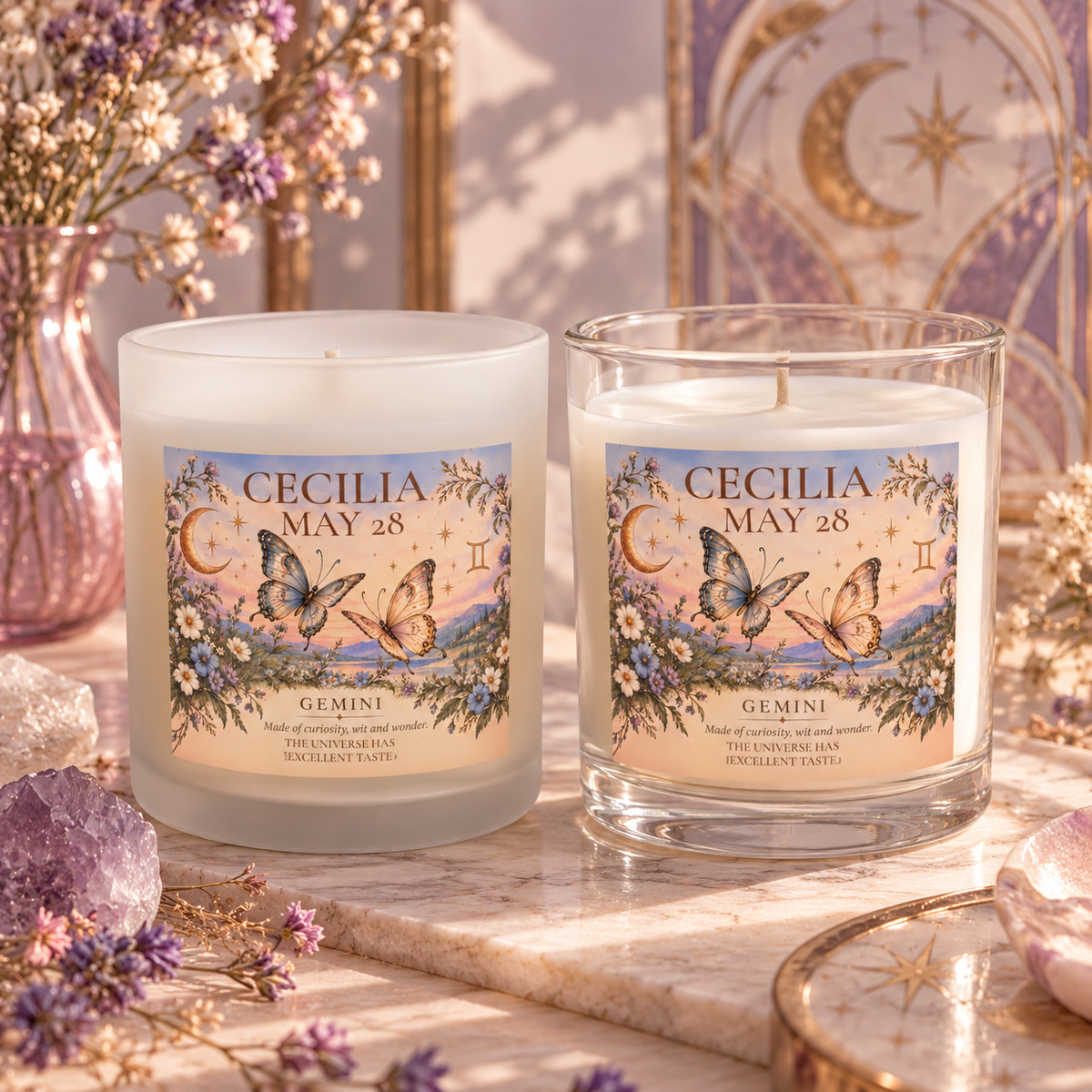 Personalized Gemini Zodiac Candle | Butterfly Astrology Gift