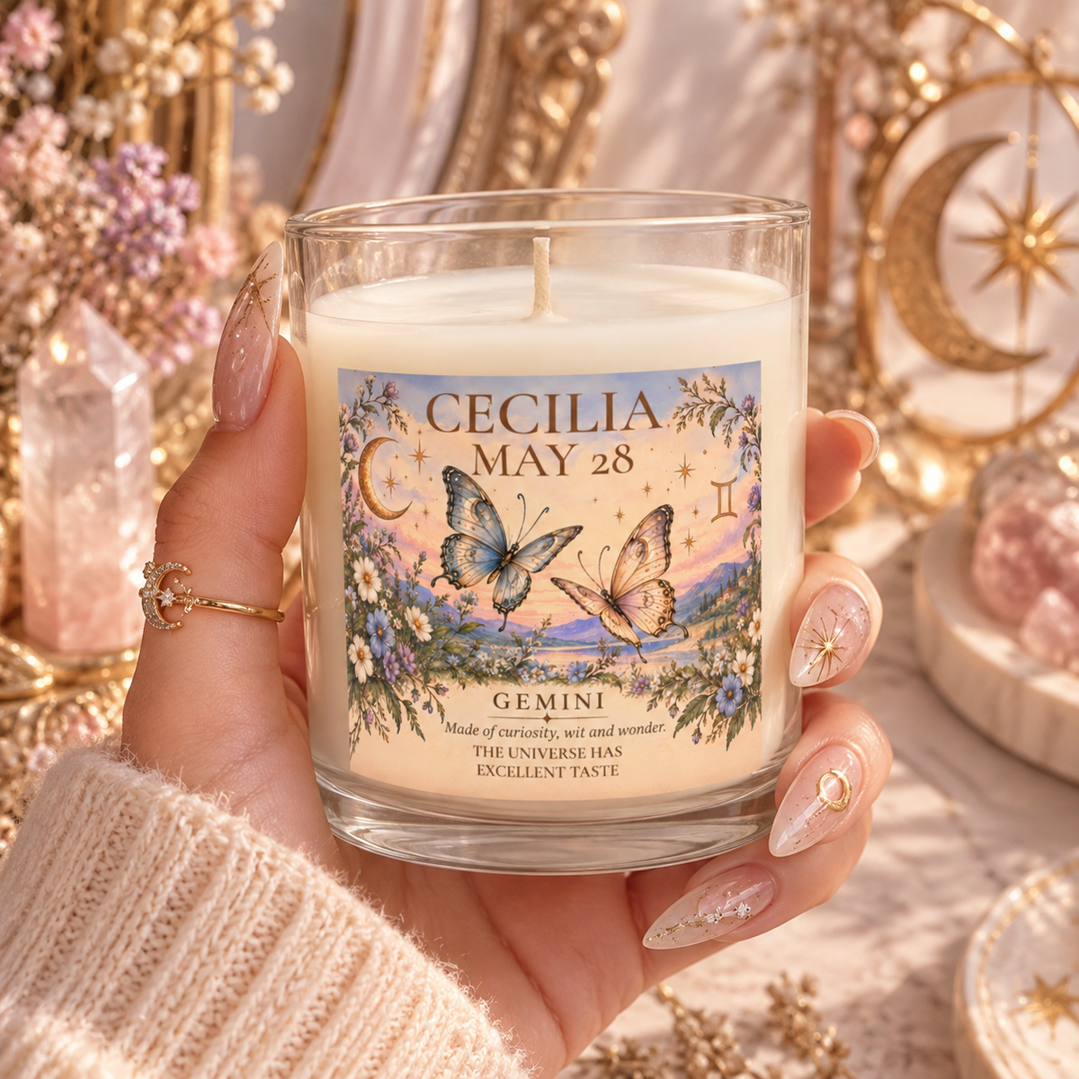 Personalized Gemini Zodiac Candle | Butterfly Astrology Gift
