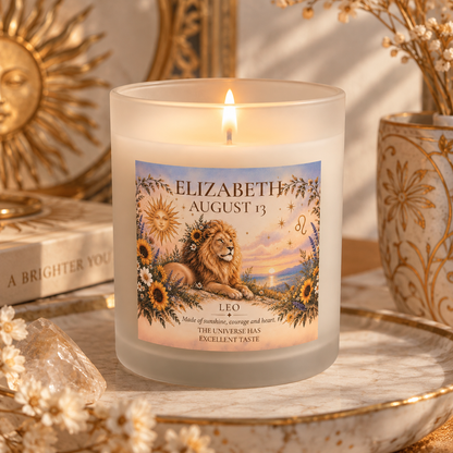 Personalized Leo Zodiac Candle | Lion Astrology Custom Gift