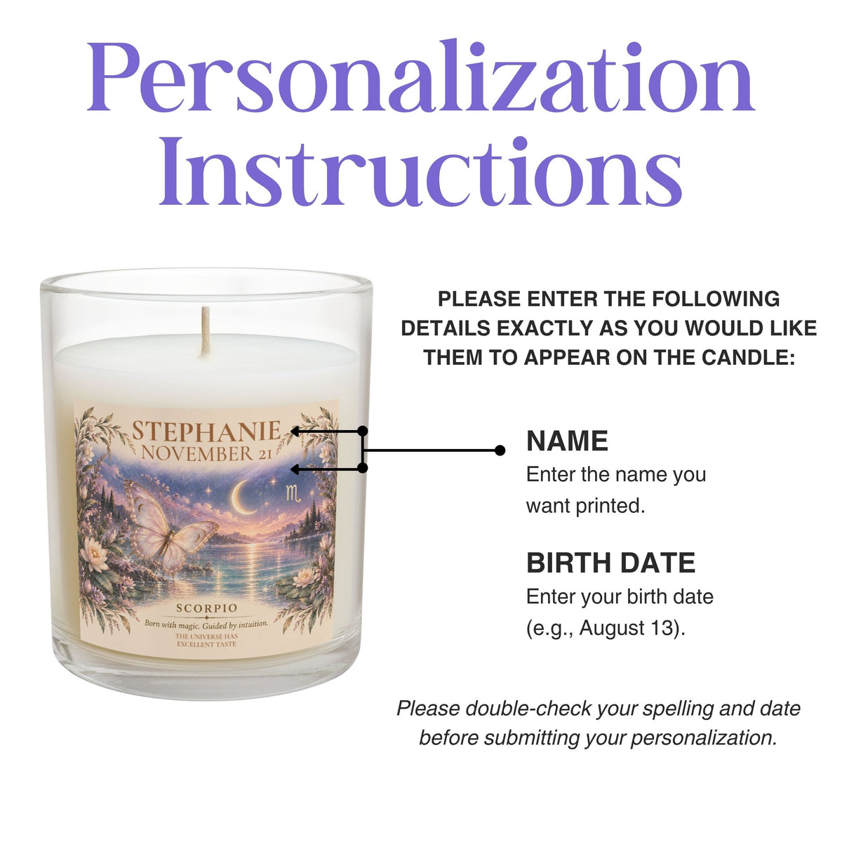 Personalized Birthdate Scorpio Zodiac Candle