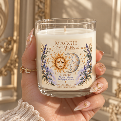 Customized Name Birthdate Zodiac Sign Sun Moon Candle | Birthday Candle Astrology Gifts