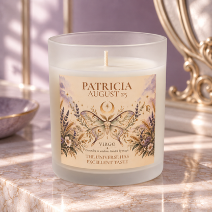 Moth Celestial Candle with Personalized Name and Birthdate