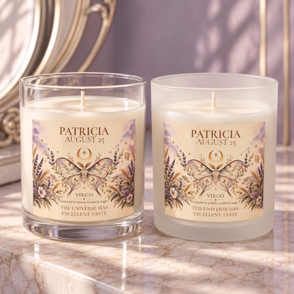 Moth Celestial Candle with Personalized Name and Birthdate