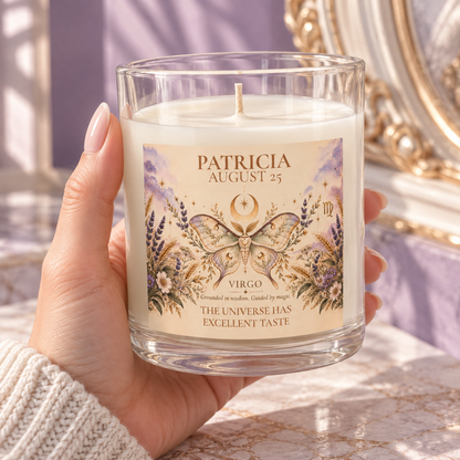 Moth Celestial Candle with Personalized Name and Birthdate