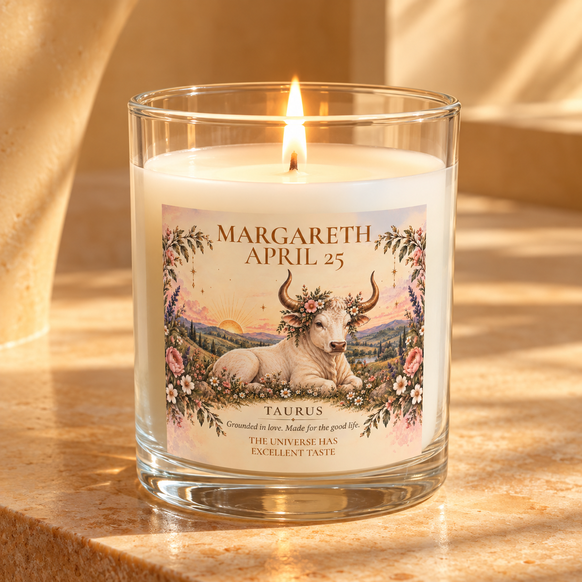 Personalized Taurus Birthday Candle with Name and Birthdate