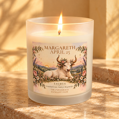 Personalized Taurus Birthday Candle with Name and Birthdate