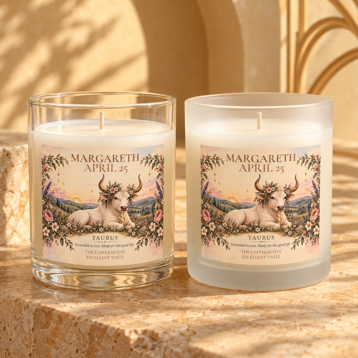 Personalized Taurus Birthday Candle with Name and Birthdate