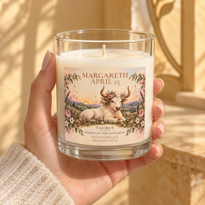 Personalized Taurus Birthday Candle with Name and Birthdate