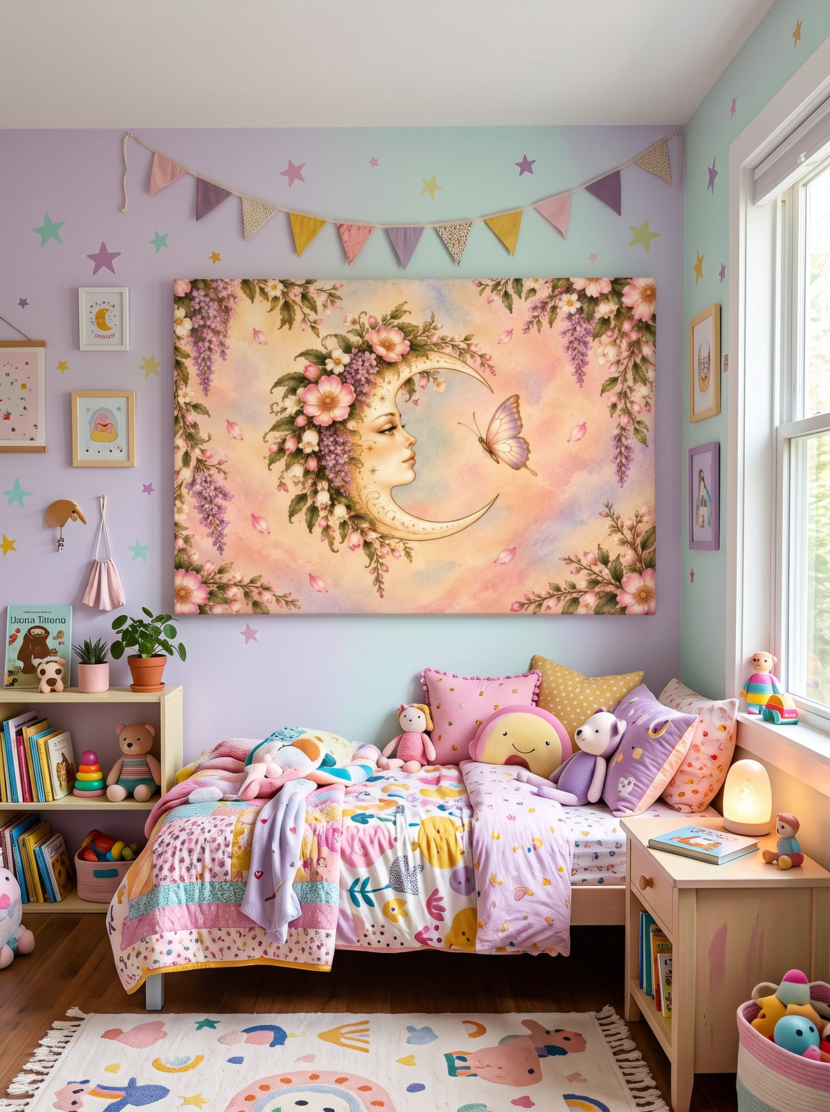 Flower Moon – Boho Celestial Canvas Wall Art