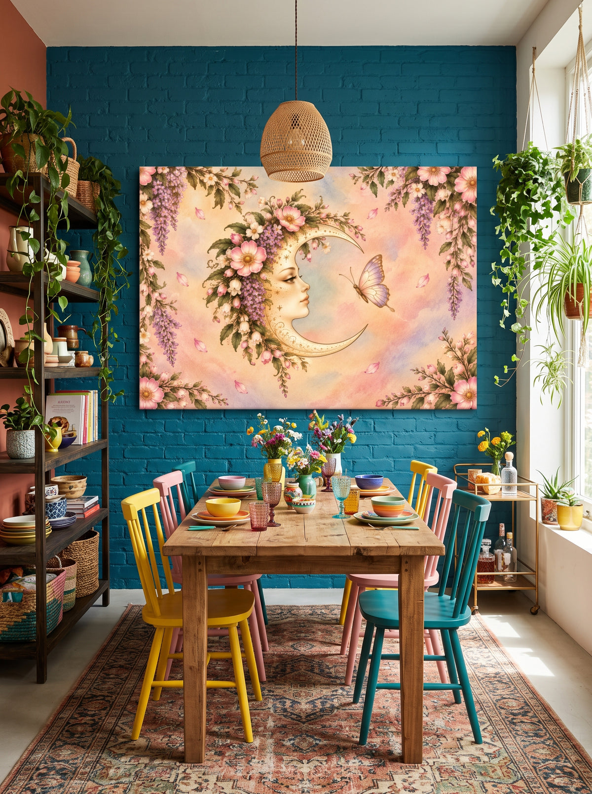 Flower Moon – Boho Celestial Canvas Wall Art