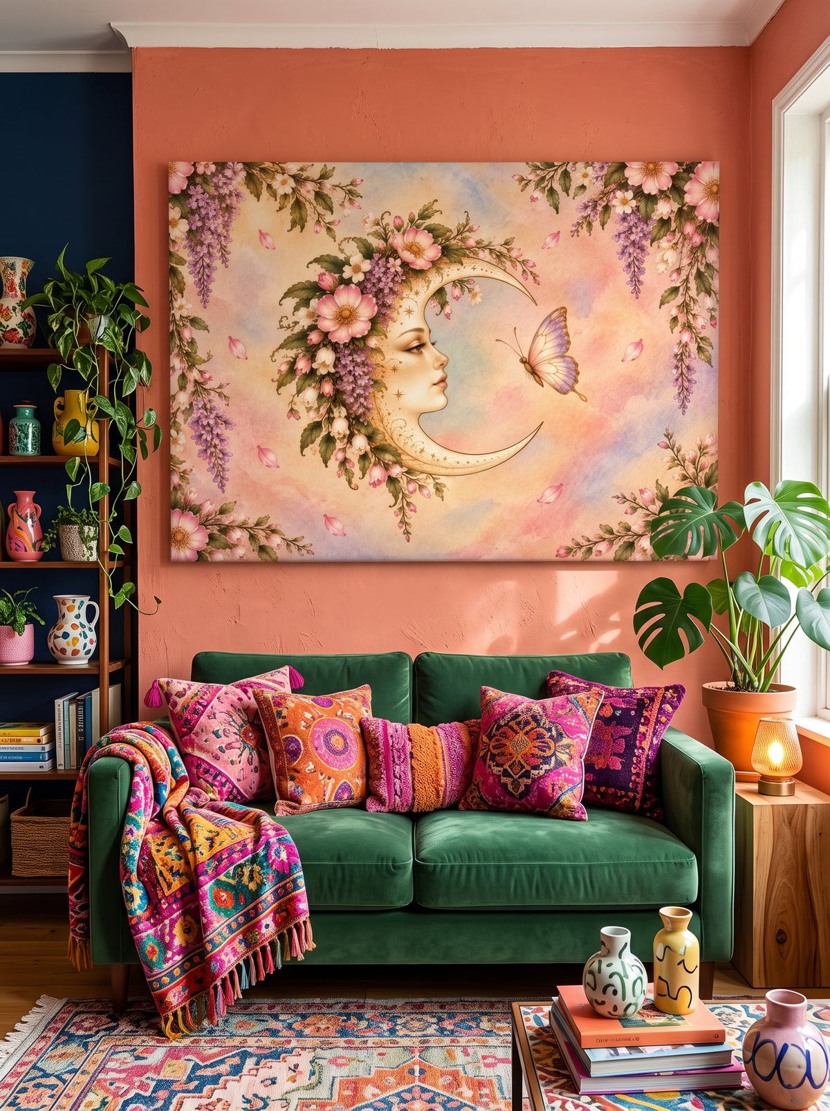 Flower Moon – Boho Celestial Canvas Wall Art
