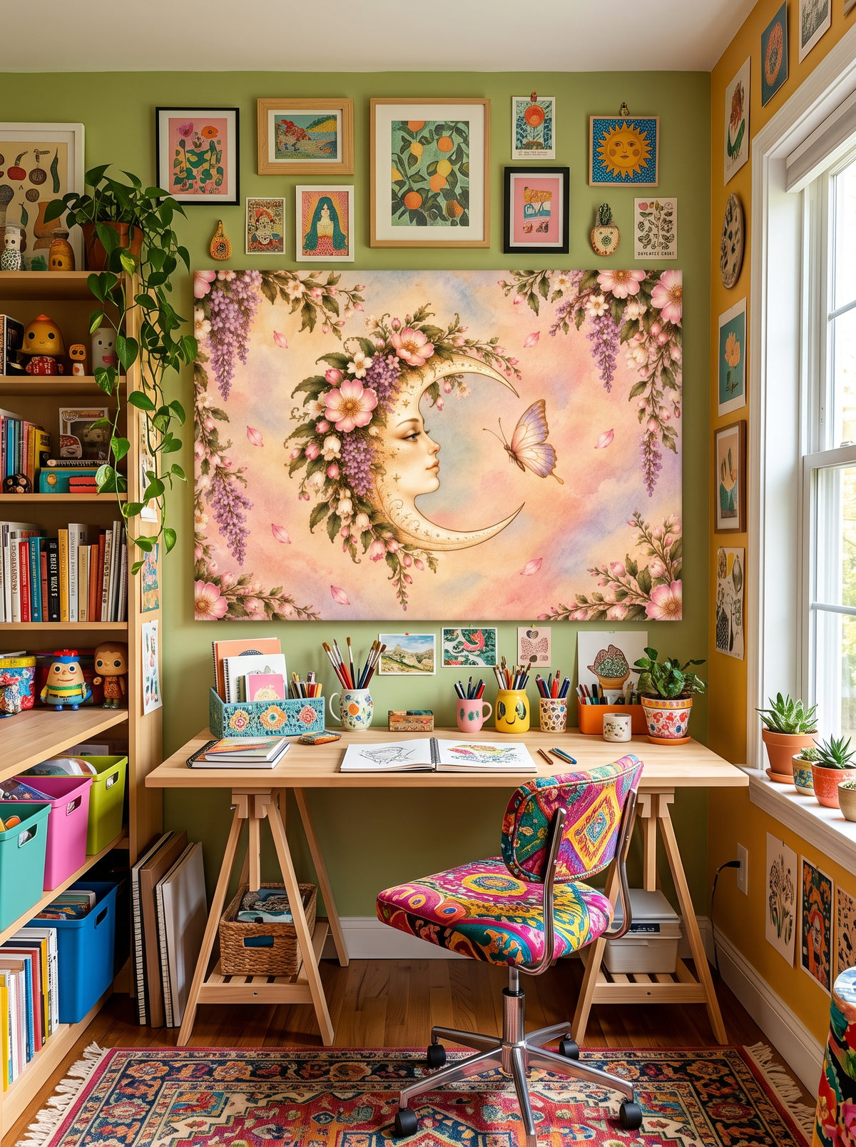 Flower Moon – Boho Celestial Canvas Wall Art