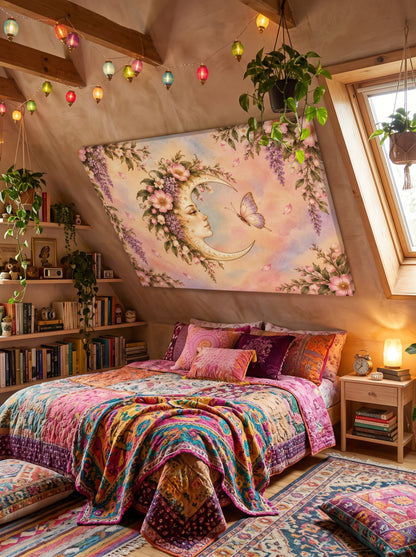 Flower Moon – Boho Celestial Canvas Wall Art