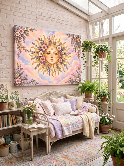Cosmos Sun Goddess – Boho Celestial Canvas Wall Art