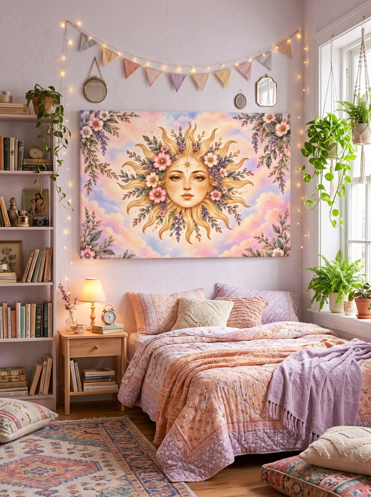 Cosmos Sun Goddess – Boho Celestial Canvas Wall Art