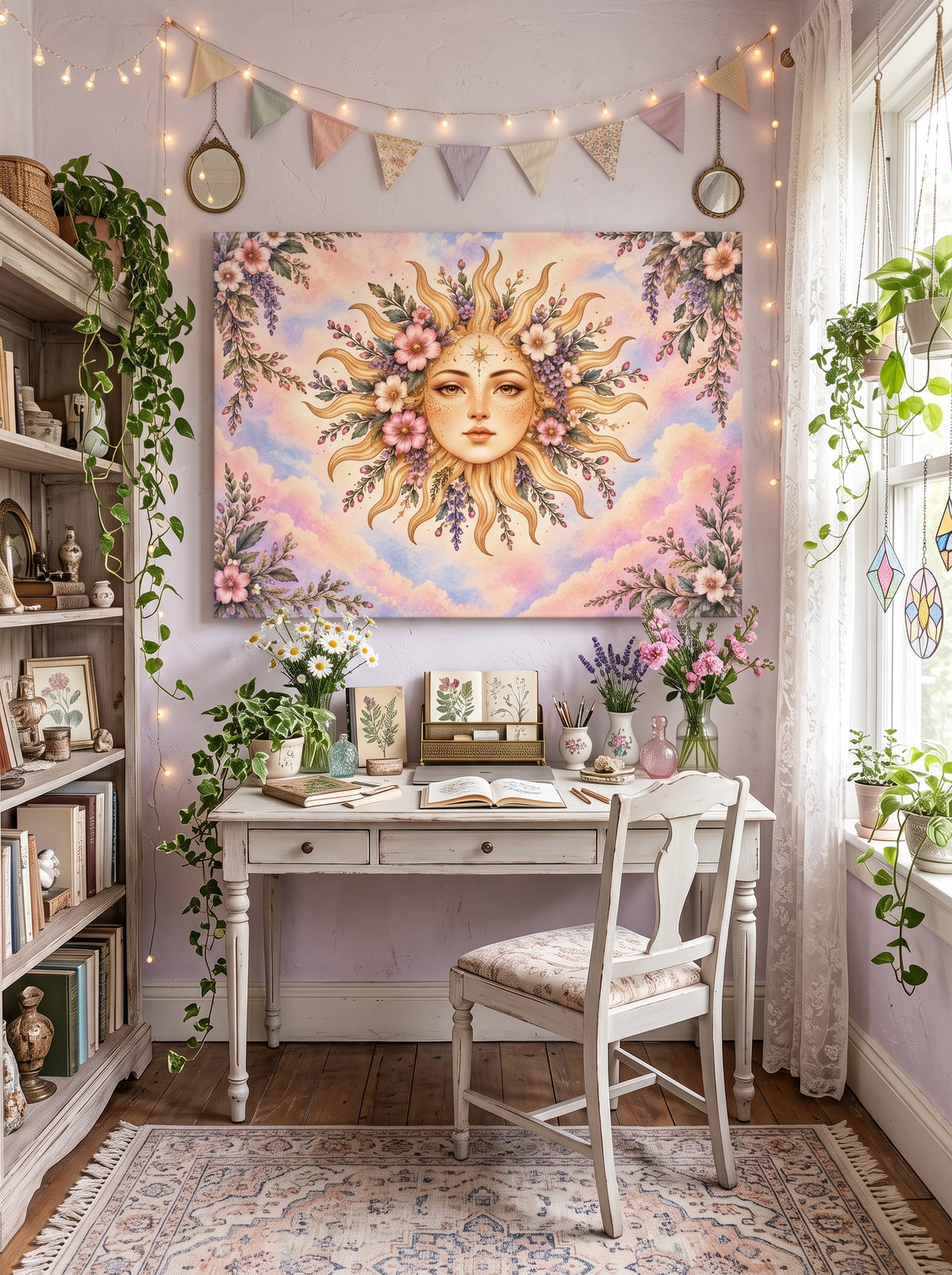 Cosmos Sun Goddess – Boho Celestial Canvas Wall Art