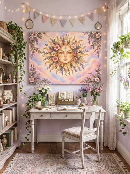 Cosmos Sun Goddess – Boho Celestial Canvas Wall Art