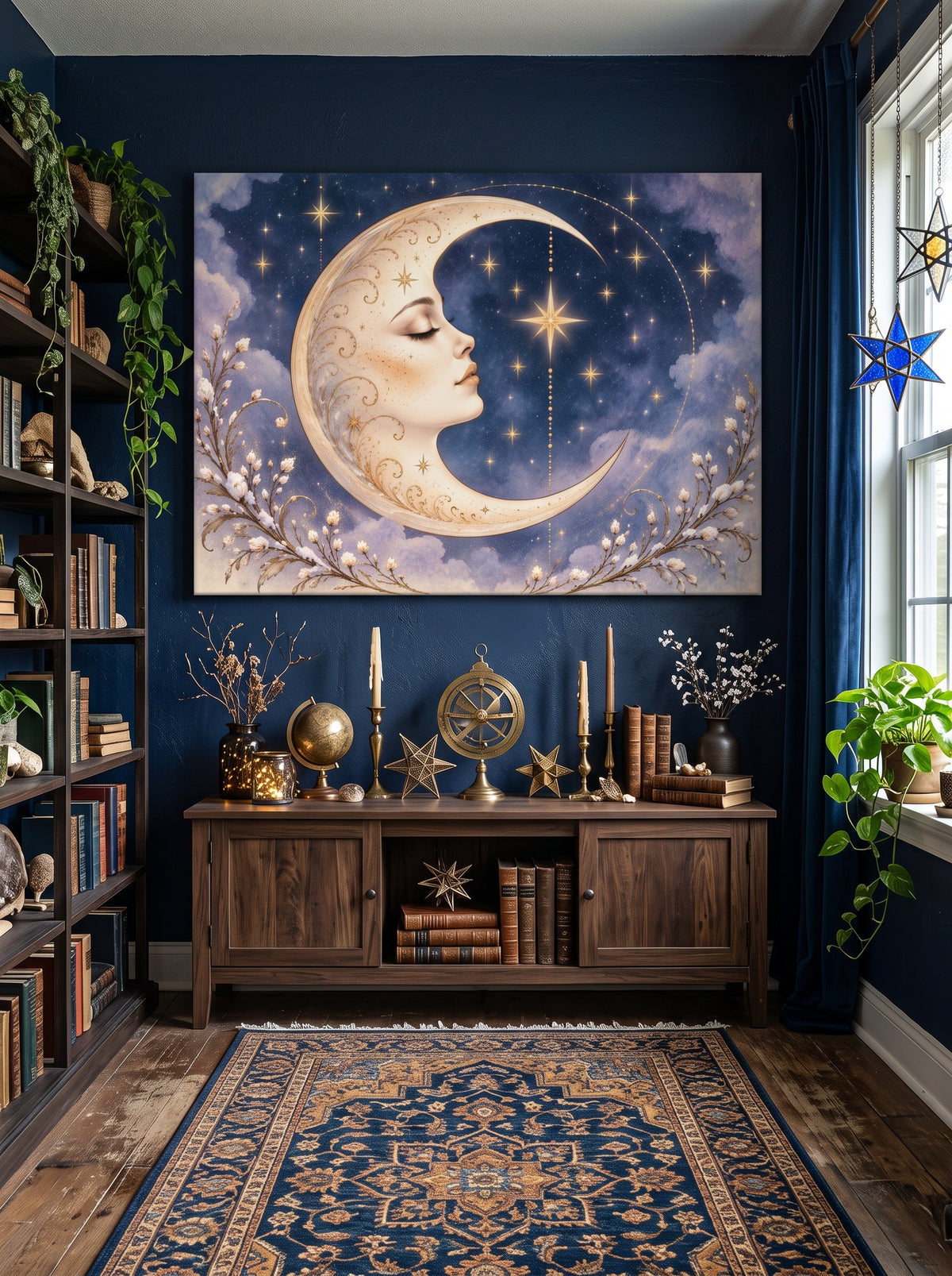 Crescent Moon Goddess – Boho Celestial Canvas Wall Art