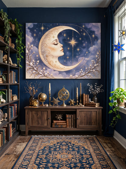 Crescent Moon Goddess – Boho Celestial Canvas Wall Art