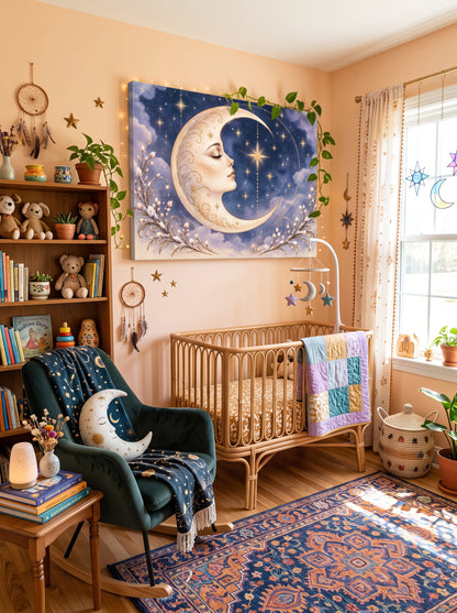 Crescent Moon Goddess – Boho Celestial Canvas Wall Art