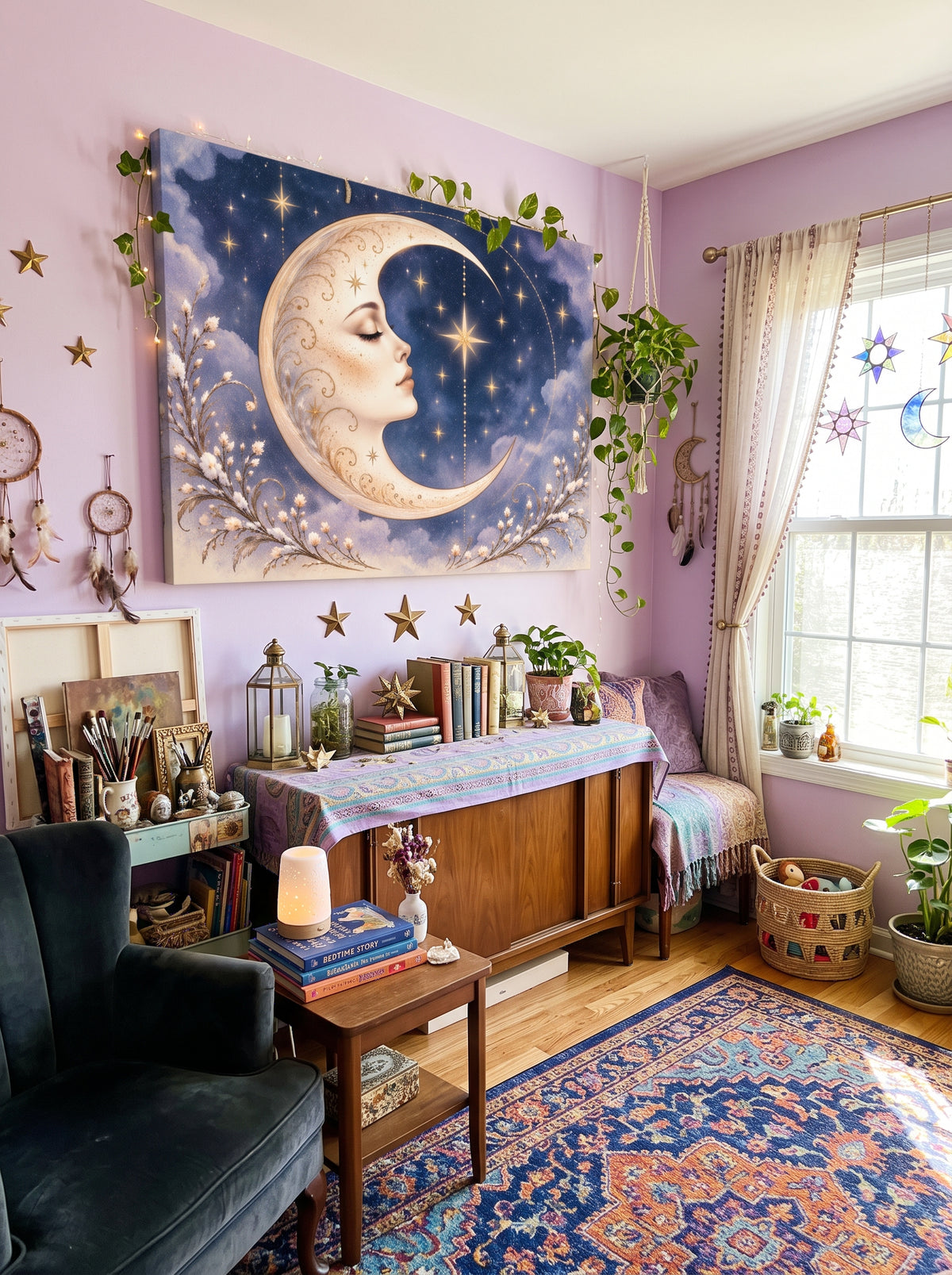 Crescent Moon Goddess – Boho Celestial Canvas Wall Art